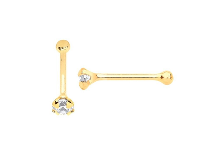 9CT HALLMARKED YELLOW GOLD 2.3MM 4 CLAW SET SOLITAIRE NOSE PIN STUD
