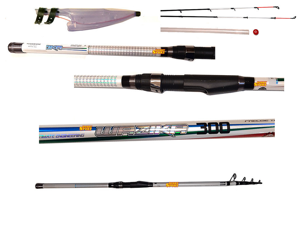 CANNA BARCA WAZIKA  MT 3,00  TELESCOPICA + 2 VETTE PESCA  BOLENTINO  MAX 250 GR