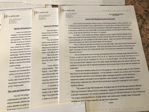 2003 Lexus Media Information Press Kit W CD Letters & Photos LS GS ES Etc