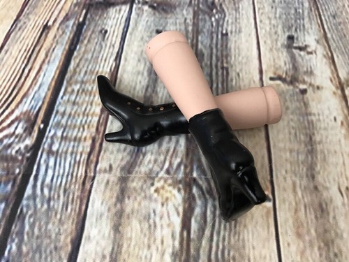 Vintage Porcelain Doll Legs 4” Painted Molded Black Boots Shoes Buttons