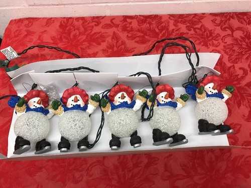 Snowman String Lights Set of 5 Skating  snowmen WORKS PERFECT