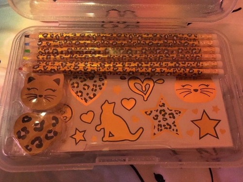 NWT Justice Black Cat Pencil Box Pencil Pouch Art Set Matches Sequins Cat