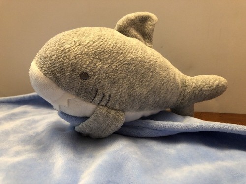 Carters Shark Security Blanket blue gray white rattle plush baby lovey toy