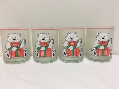 Set of 4 Culver Glassware Christmas Teddy Bear 14 oz. Glasses Beautiful