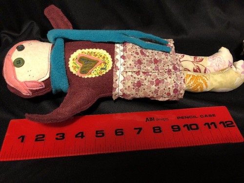 Pair of Handmade Rag Dolls FELT Flannel FABRIC Button Eyes FOLK ART Primitive