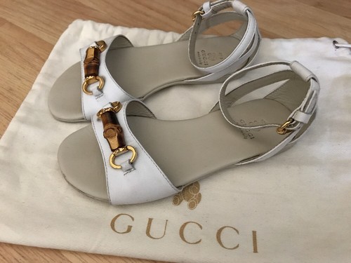 Gucci Bamboo White Leather Sandals Gold Hardware Size 26 Child *EUC*