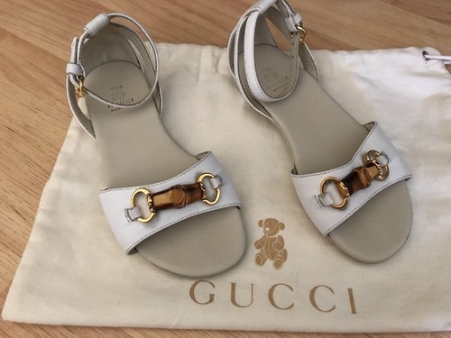 Gucci Bamboo White Leather Sandals Gold Hardware Size 26 Child *EUC*