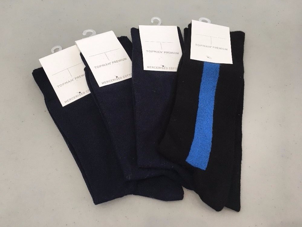 NEW! Lot of 4 TOPMAN PREMIUM Mercerised Cotton Socks, O/S - Navy, Stripe