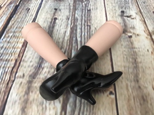 Vintage Porcelain Doll Legs 4” Painted Molded Black Boots Shoes Buttons