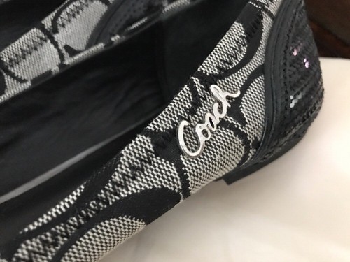 Coach Shine Flats, Sequin Toe Jacquard  Signature C Print Sz 8 *EUC*