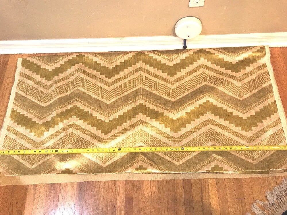 Vintage Green Cream Chevron Raised Cut Velvet Italian upholstery Fabric 6 yards