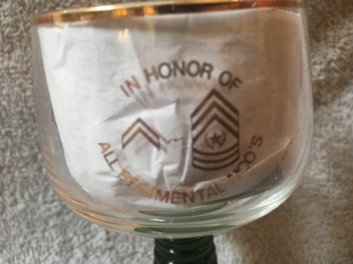 Vintage NCO Ball 1985 German Wine Glass Green Bee Hive 11th Arc