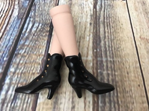 Vintage Porcelain Doll Legs 4” Painted Molded Black Boots Shoes Buttons