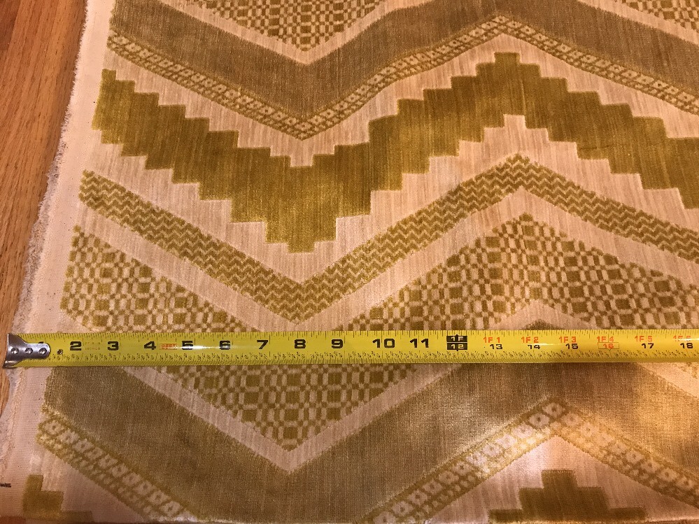 Vintage Green Cream Chevron Raised Cut Velvet Italian upholstery Fabric 6 yards