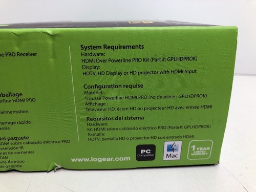 IOGear GPLHDPRX HDMI Over Powerline PRO Receiver Video Extender, NEW!