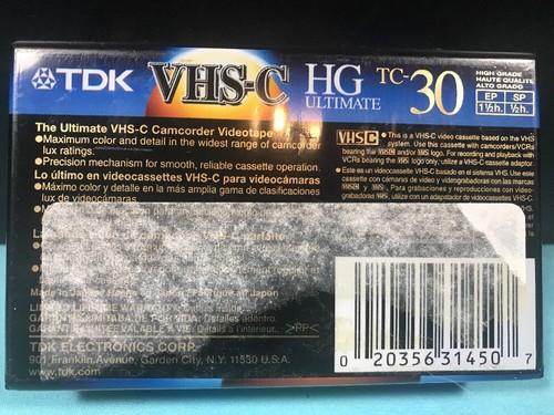 TDK VHS-C TC-30HG Ultimate Camcorder Compact Video Cassette TAPE (L)