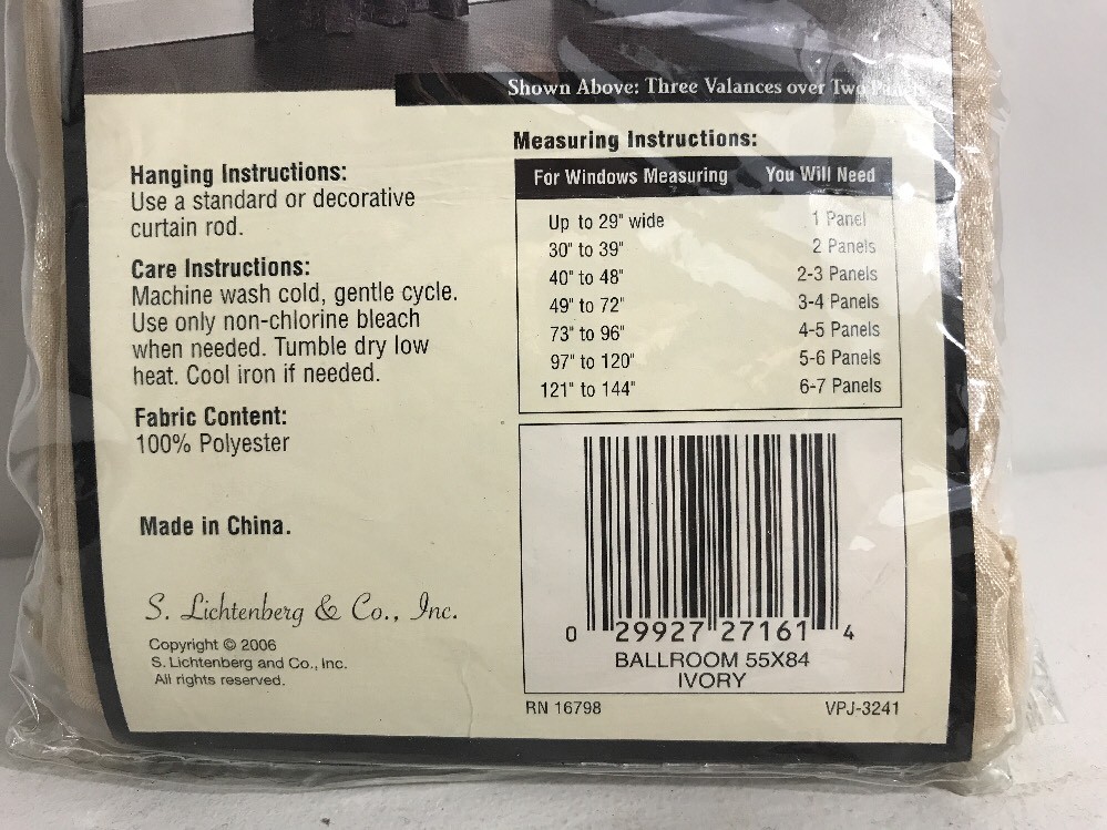 Window Curtain 55 x 84 Ivory Sheer Elegant Ballroom Panel Anna's Linens New New