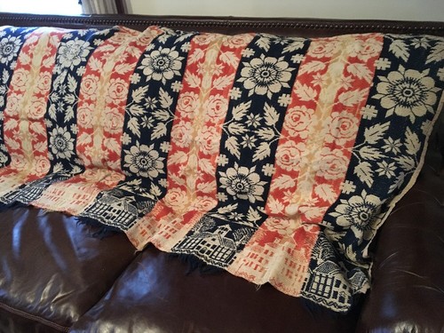 ANTIQUE SCHOOL HOUSE COVERLET 78x69 RARE PATTERN