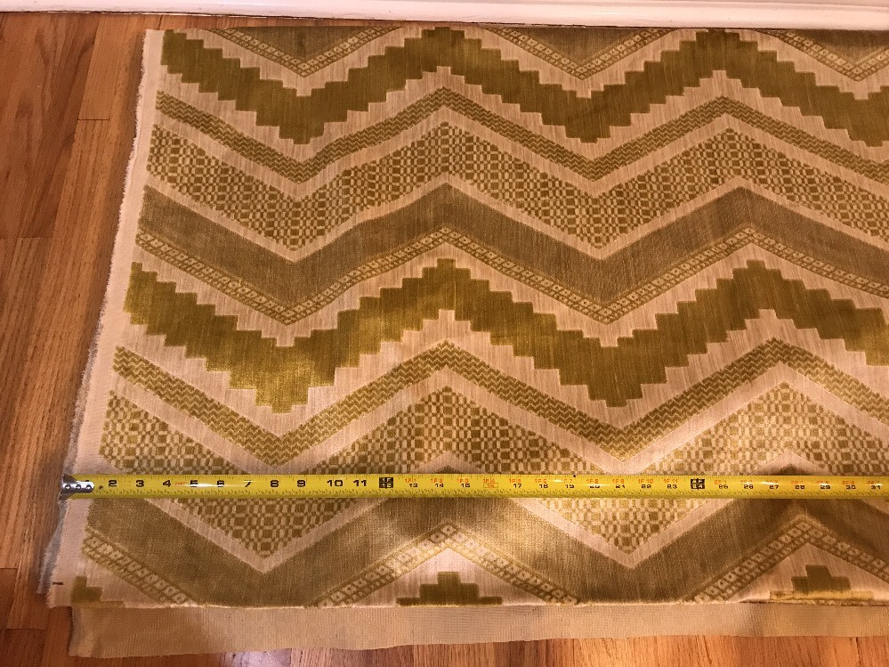 Vintage Green Cream Chevron Raised Cut Velvet Italian upholstery Fabric 6 yards