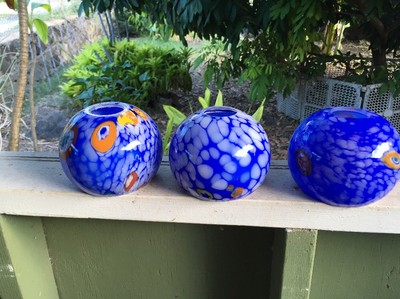 Antique Millefiori Murano Glass Dome Lamp Shades 3 Art Glass Ball Globe Art Deco