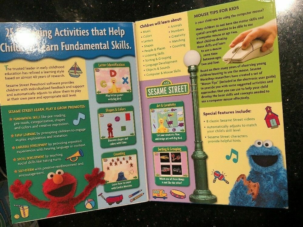 SESAME STREET LEARN PLAY & GROW for PC Mac CD Preschool game Kid Child Children