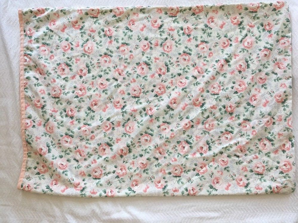 Vintage Pillowcase Danville Coral Peach Roses Dan River percale