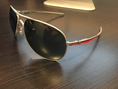 Pre-owned Oakley Brand  Plaintiff Polished Silver/red Dark Grey Aviator Sunglasses In Gray