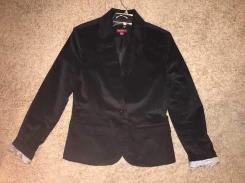 Womens Blazer Black Merona size 8 Single Button Top Jacket Velour