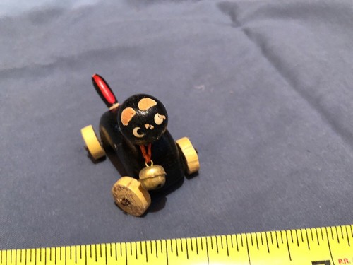 Vintage Black Cat  wooden toy on wheels