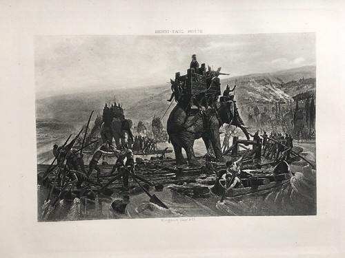 Antique Art Print Hannibal Crossing the Rhône Elephant Henri Paul Motte Goupil
