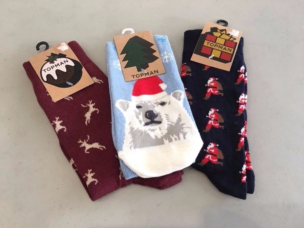 NEW Lot of 3 Men TOPMAN 'Christmas' HOLIDAY Casual Dress Crew Socks, O/S - Multi