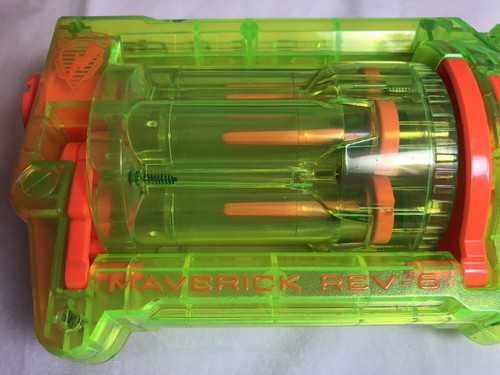 NERF N-Strike Maverick REV-6 Revolving Barrel Dart Blaster - Clear Sonic Green
