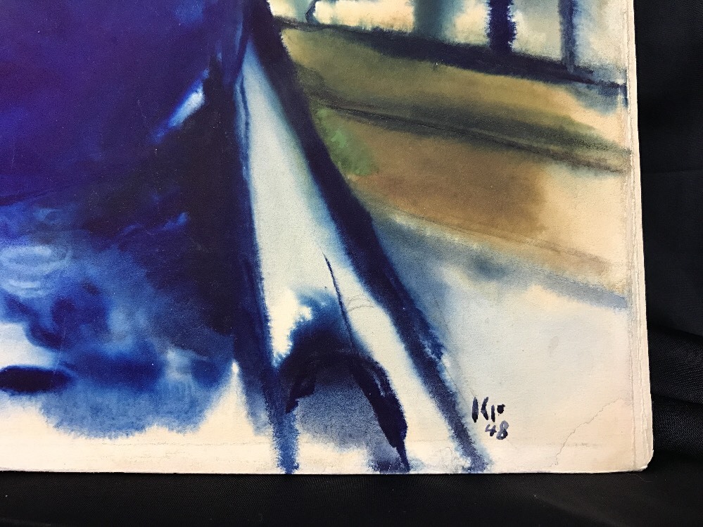 Mid-Century Modern MOD Signed 1948 Man Portrait Watercolor 17