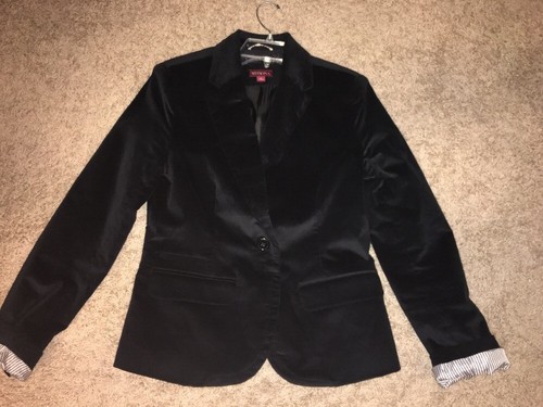 Womens Blazer Black Merona size 8 Single Button Top Jacket Velour