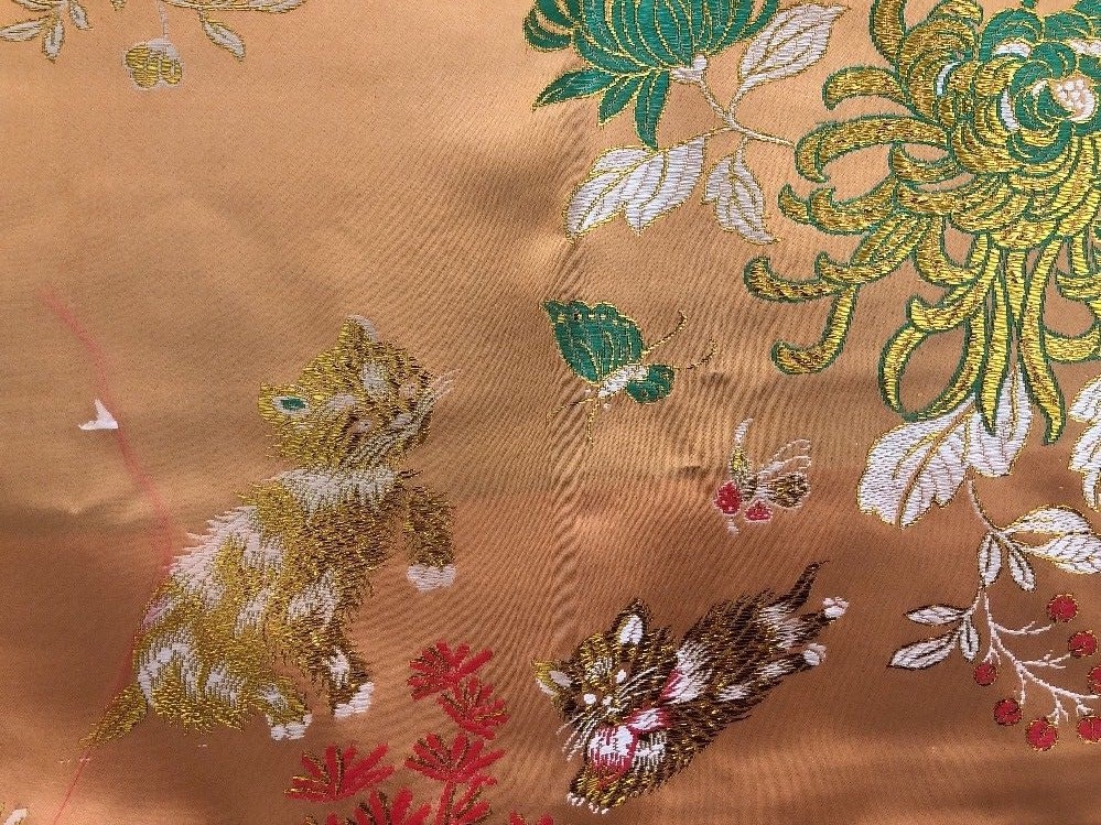 Chinese Signed Peacock Metallic Fabric Panel Textile 53