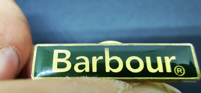 NEW Barbour Green Gold Logo Metal Lapel Pin Badge Rectangle Brooch
