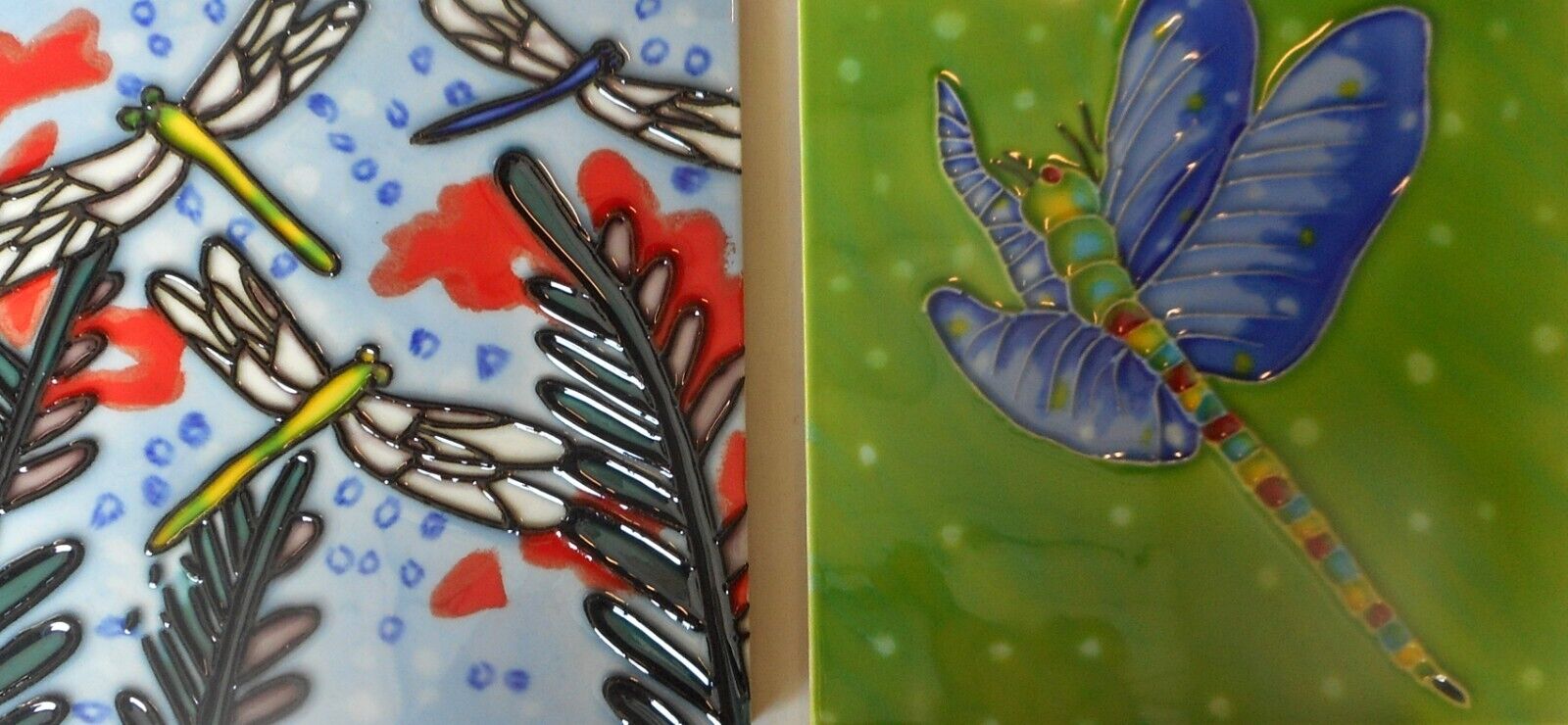 Pacific Blue Tile, Original Hand Painted Ceramic Art Tile, 6 X 6 Inch - Parasol Kitties