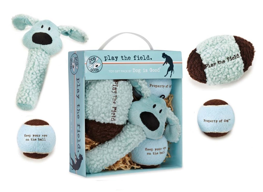 Dog Gift Box 4 Piece Blue Plush & Ball Toy Set AVAILABLE IN BULK PACKS