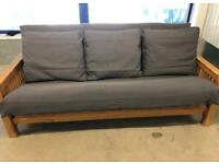 3 seater Futon Company solid oak sofa bed with pillows!