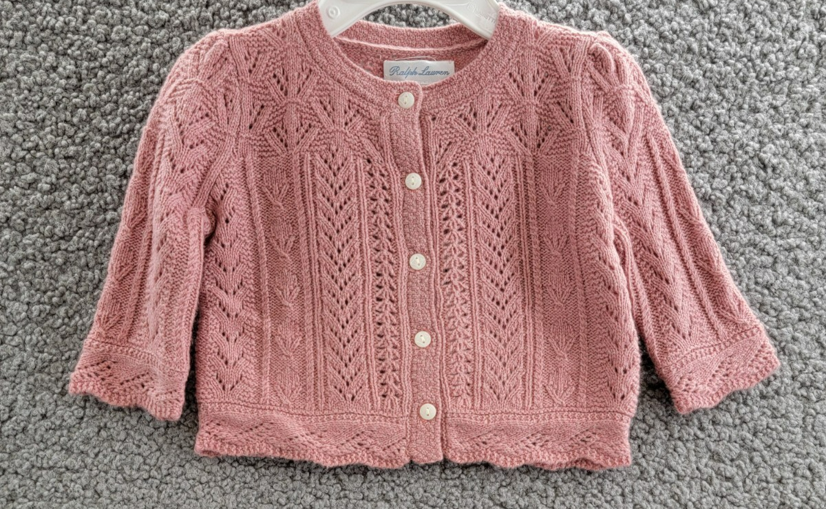 Ralph Lauren Wool Blend Mixed Knit Cardigan Baby Girls' 3-6Mos Pink Long Sleeve - Picture 2 of 17