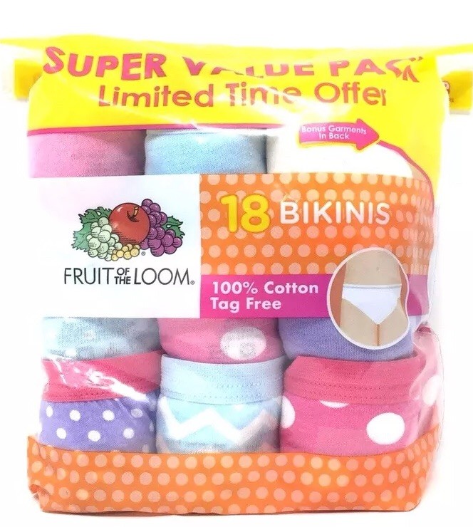 FRUIT OF THE LOOM Girls’ Underwear Bikinis Briefs Hipsters 18pk