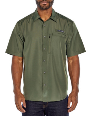 Mens Eddie Bauer Short Sleeve Shirt Tech Woven Size Medium Duck Green NEW