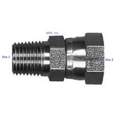 1/8'' Male NPT x 1/8'' Female NPSM Pipe Swivel Straight Adapter Steel 1404-02-02