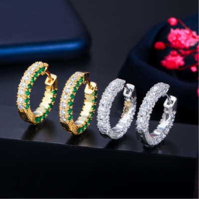 Women Men Silver Gold Plated Diamonique CZ Micro Pave Huggie Hoop Earrings A31