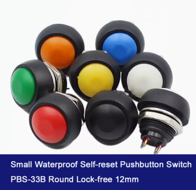 Small Waterproof Self-reset Pushbutton Switch PBS-33B Round Lock-free 12mm 