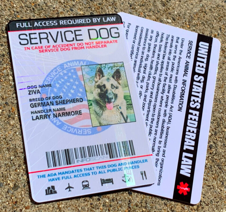Service Dog Id Card Customized Holographic ESA  - USA FLAG SEAL - Vertical