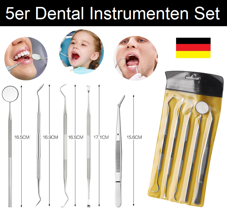 Dental Set 5-teilig Zahnpflege Zahnreinigung Zahnsonde Zahnarzt Instrumente NEU