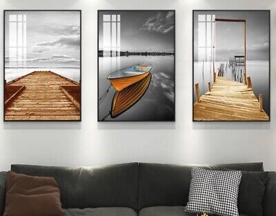 Set of 3 White River Framed Indoor Art pieces Canvas wall Print Great Home Decor