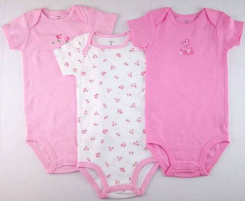 NWT Carter's Infant Girl's 3 Pack Pink Floral Bodysuits Wiggle...