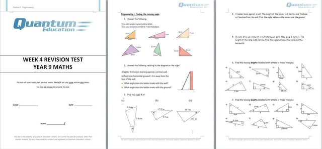 year 9 maths revision test on trigonometry answer sheets textbooks